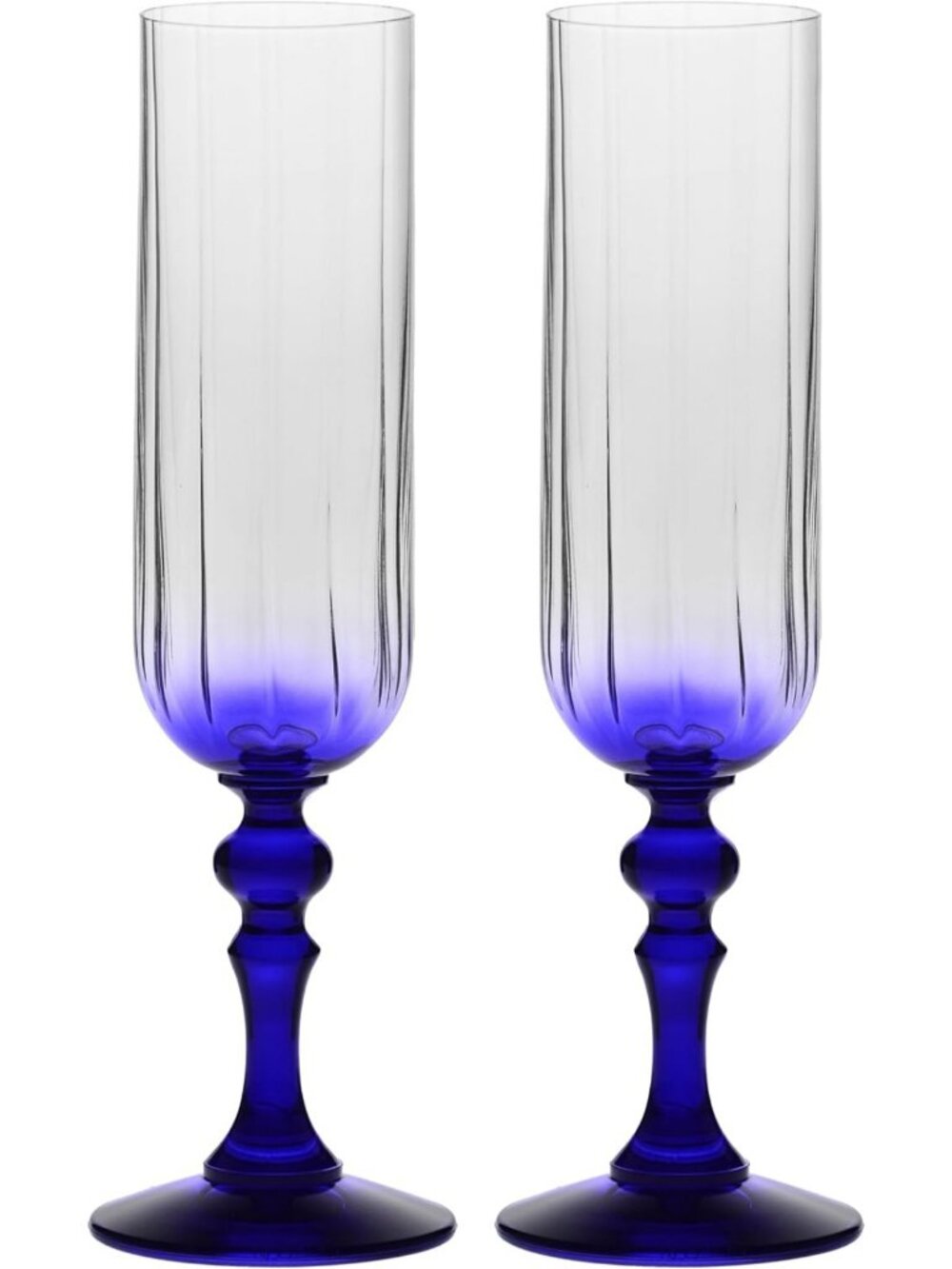 Elegant Cobalt Stem Champagne Flutes Set of 2 - 6.8 oz, Perfect for Celebrations